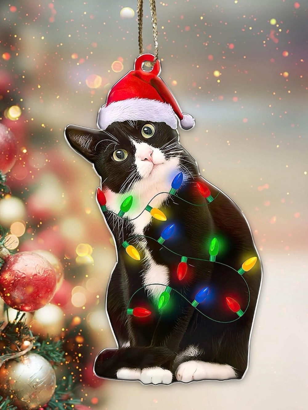 🎄New🎄Festive Black & White Cat Ornament with Colorful Lights (2/$10)